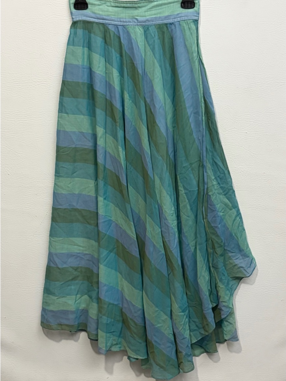 Vintage 1940s Blue Teal Stripe Silk Maxi Skirt - Size S/XS